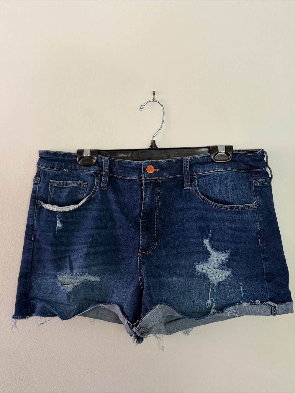 Universal Thread | Distressed High-Rise Midi Denim Jean Shorts